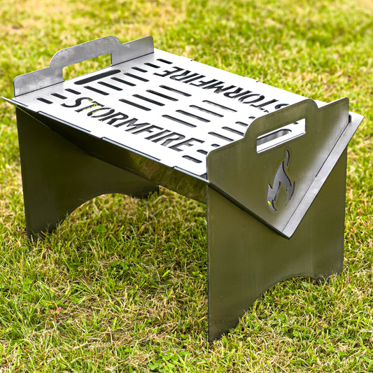 Storm Fire Portable Flat-Pack Fire Pit & Grill: Handmade Steel Camping Cookout
