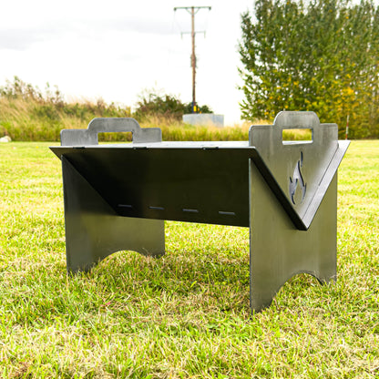 Storm Fire Portable Flat-Pack Fire Pit & Grill: Handmade Steel Camping Cookout