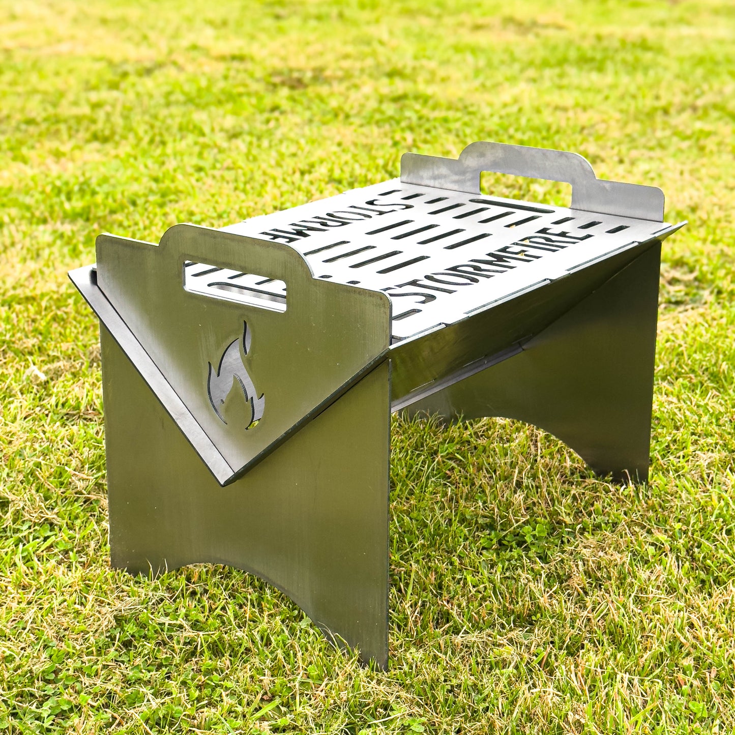 Storm Fire Portable Flat-Pack Fire Pit & Grill: Handmade Steel Camping Cookout