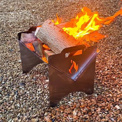 Storm Fire Portable Flat-Pack Fire Pit & Grill: Handmade Steel Camping Cookout
