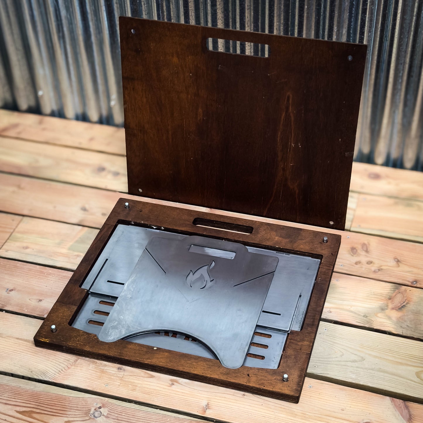 Storm Fire Portable Flat-Pack Fire Pit & Grill: Handmade Steel Camping Cookout