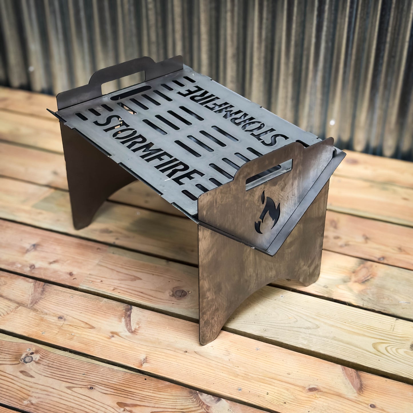 Storm Fire Portable Flat-Pack Fire Pit & Grill: Handmade Steel Camping Cookout