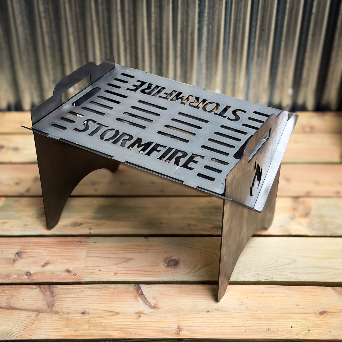 Storm Fire Portable Flat-Pack Fire Pit & Grill: Handmade Steel Camping Cookout