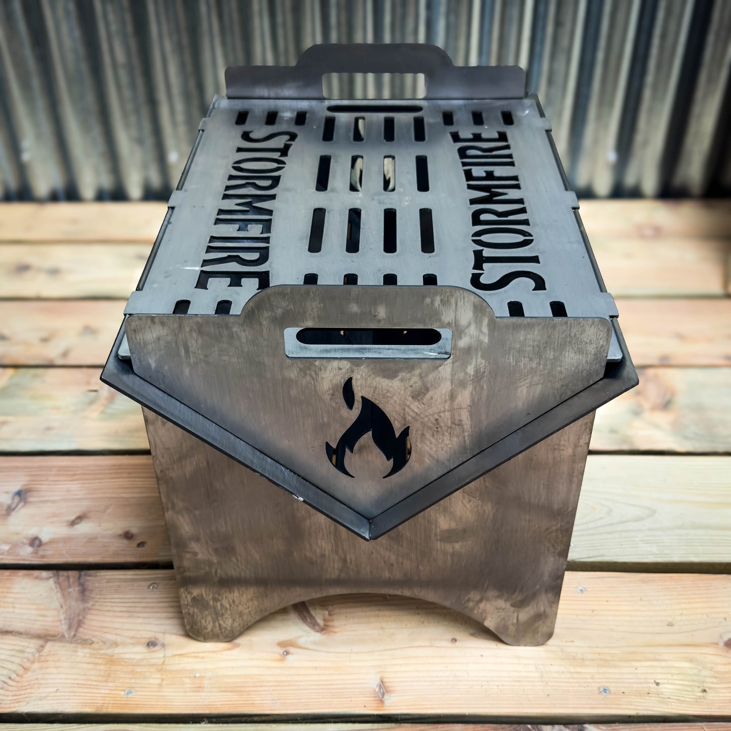 Storm Fire Portable Flat-Pack Fire Pit & Grill: Handmade Steel Camping Cookout
