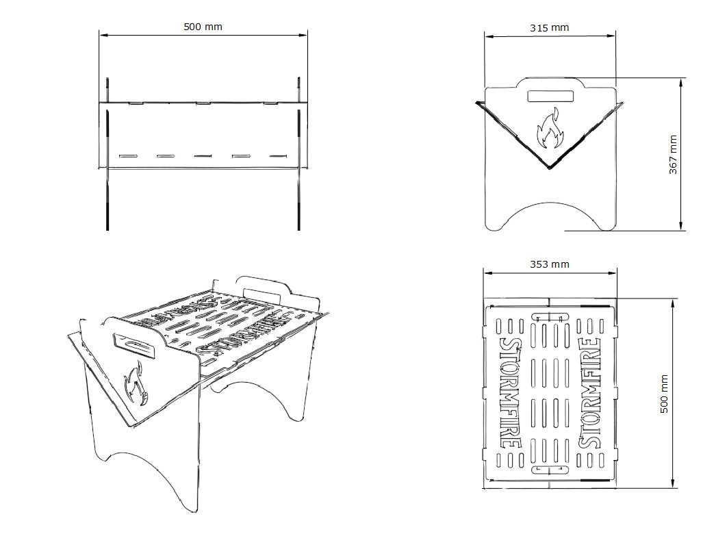 Storm Fire Portable Flat-Pack Fire Pit & Grill: Handmade Steel Camping Cookout